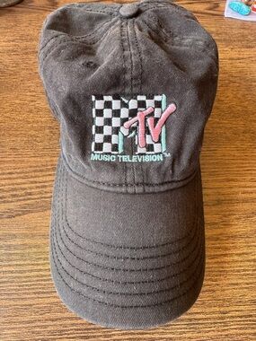 MTV Charcoal Cap with Pink & Aqua Logo